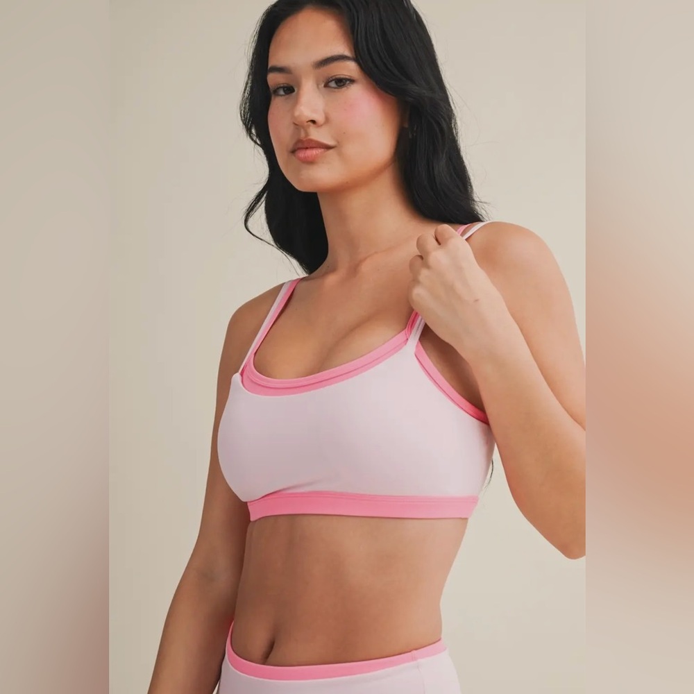 NWOT - Women's Pink Contrast-Trim Tank Bra Top